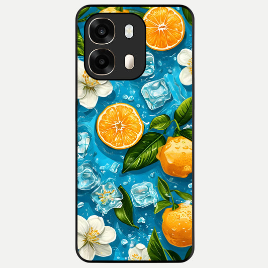  Ice Cube With Orange Glass Case For Oppo A6  back cover – full design glossy printed glass finish