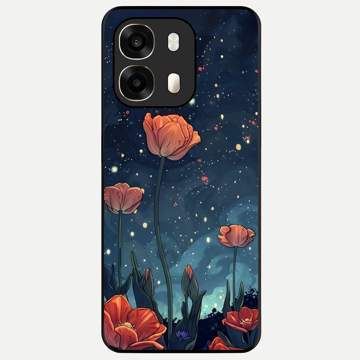  Midnight Tulip Glow Glass Case For Oppo A6  back cover – full design glossy printed glass finish