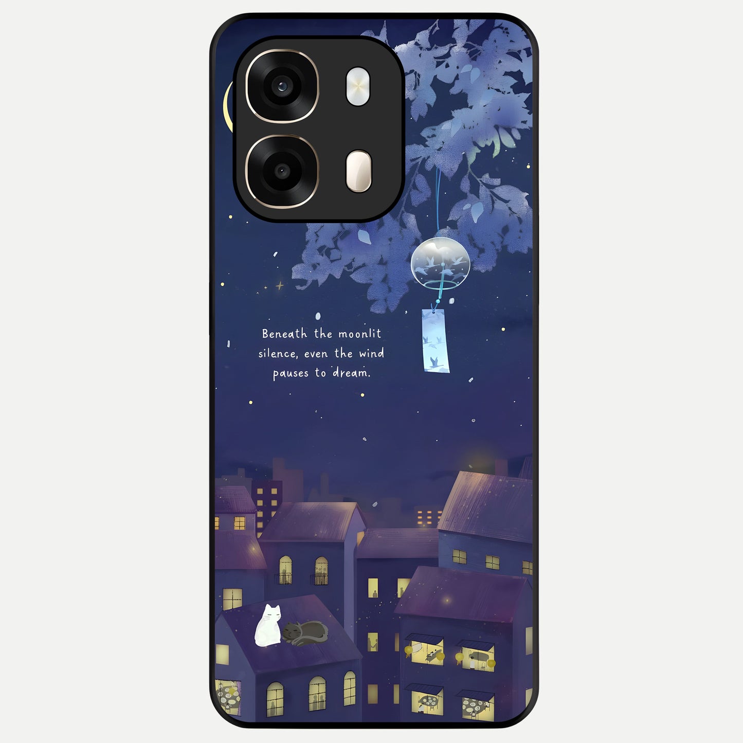  Moonlit Cat Silence Glass Case For Oppo A6  back cover – full design glossy printed glass finish