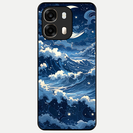 Ocean Moon Waves Glass Case For Oppo A6  back cover – full design glossy printed glass finish