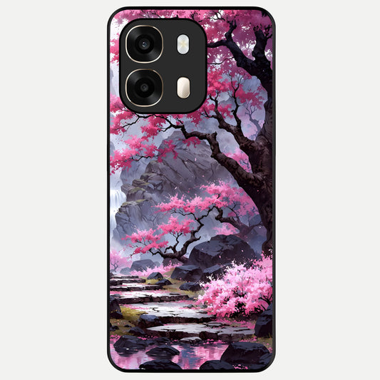  Pink Sunflower Glow Glass Case For Oppo A6  back cover – full design glossy printed glass finish