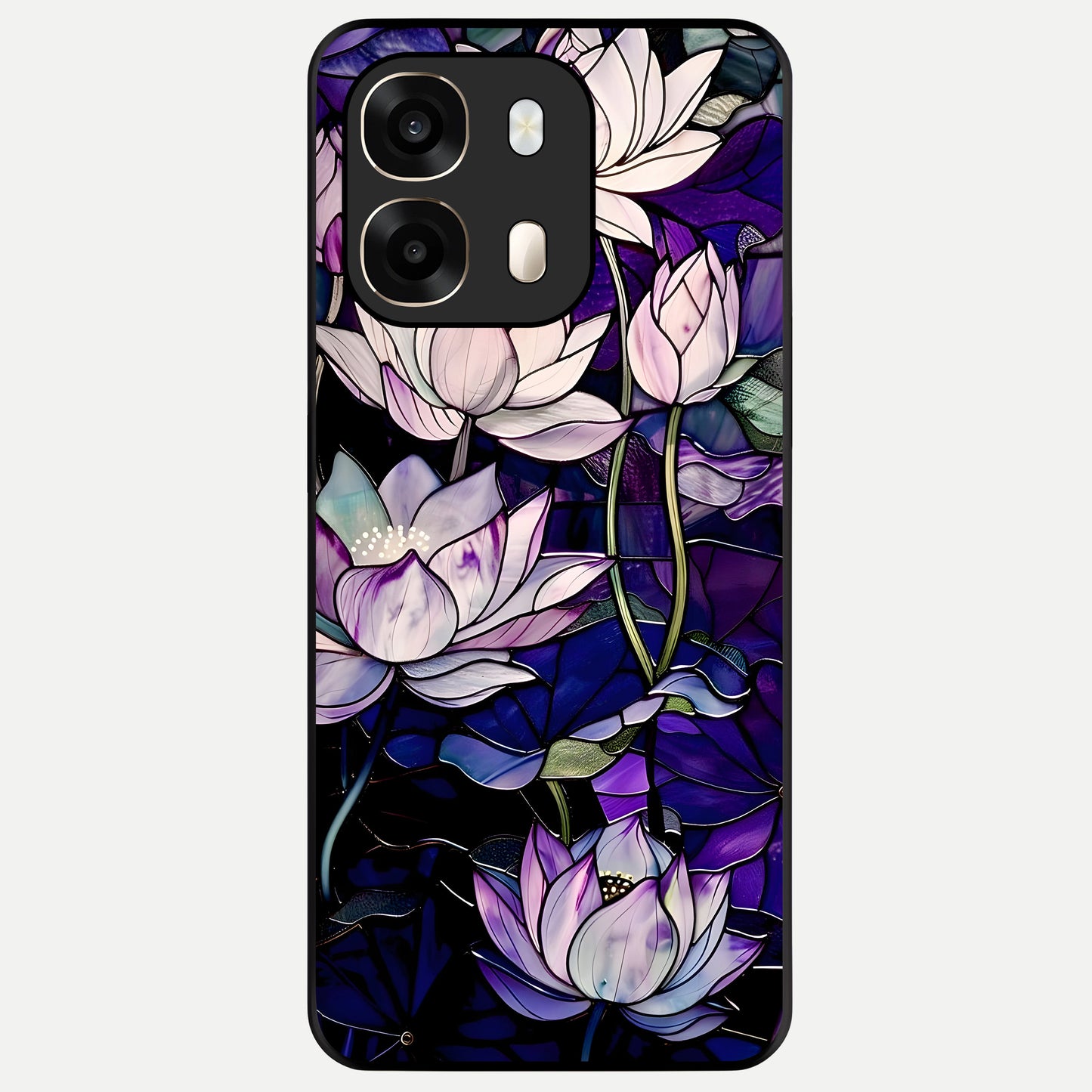  Purple Lotus Pattern Glass Case For Oppo A6  back cover – full design glossy printed glass finish