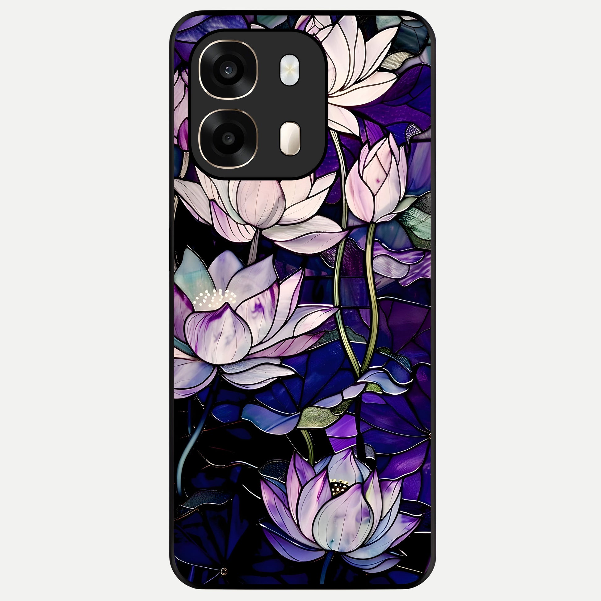  Purple Lotus Pattern Glass Case For Oppo A6  back cover – full design glossy printed glass finish