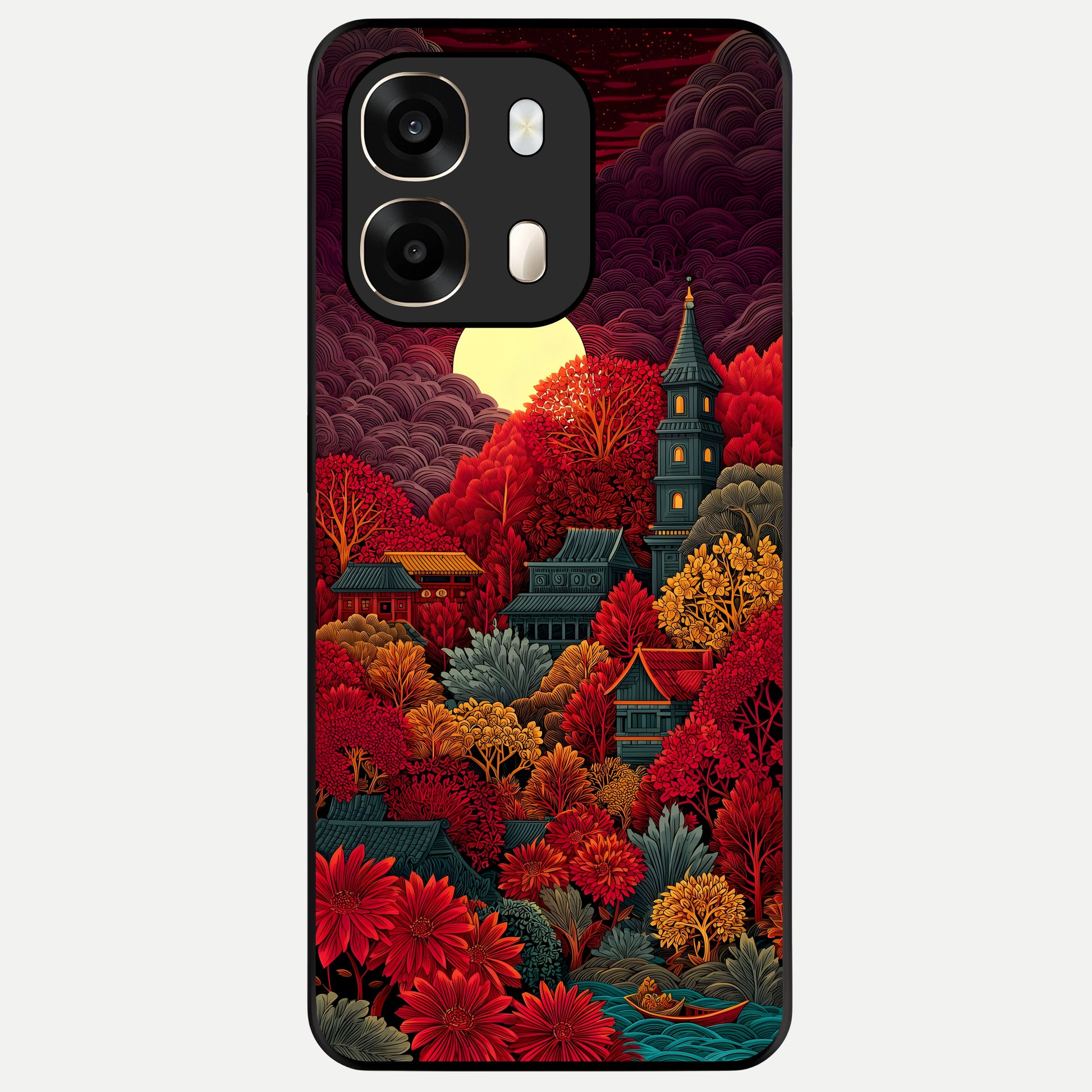  Scarlet Autumn Temple Glass Case For Oppo A6  back cover – full design glossy printed glass finish