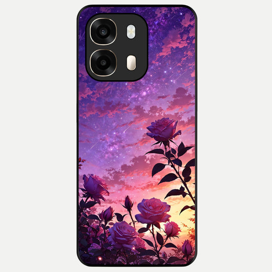  Starlit Rose Twilight Glass Case For Oppo A6  back cover – full design glossy printed glass finish