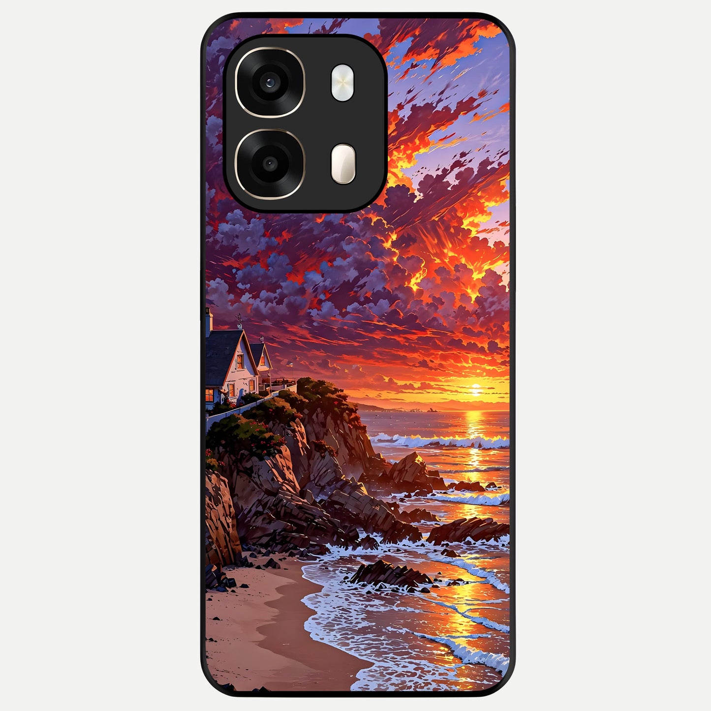  Sunset House By Sea Glass Case For Oppo A6  back cover – full design glossy printed glass finish
