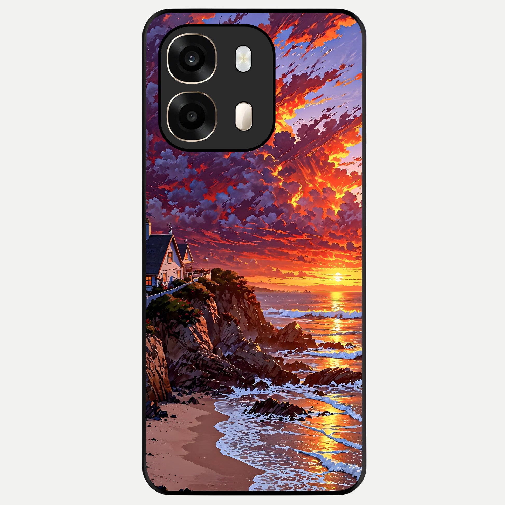  Sunset House By Sea Glass Case For Oppo A6  back cover – full design glossy printed glass finish