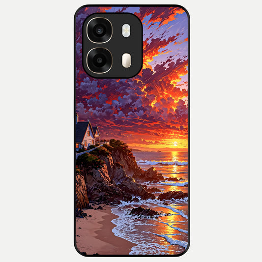  Sunset House By Sea Glass Case For Oppo A6  back cover – full design glossy printed glass finish
