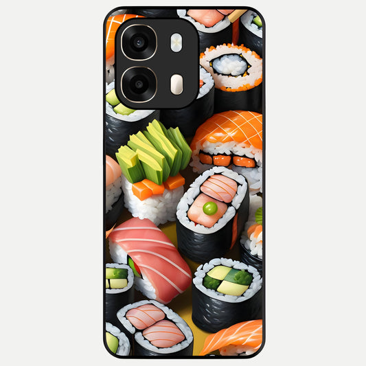  Sushi Food Pattern Glass Case For Oppo A6  back cover – full design glossy printed glass finish