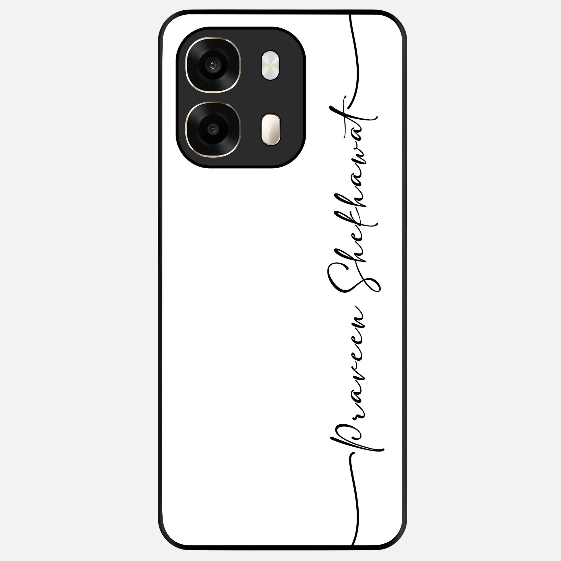  White Tune Custom Name Glass Case For Oppo A6  back cover – personalized glossy printed glass finish