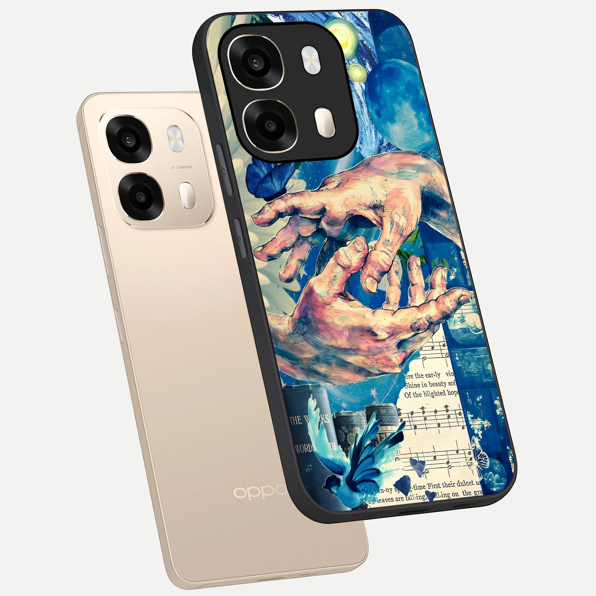  Aesthetic Divider phone case For Oppo A6  showing premium glass back cover with detailed artwork