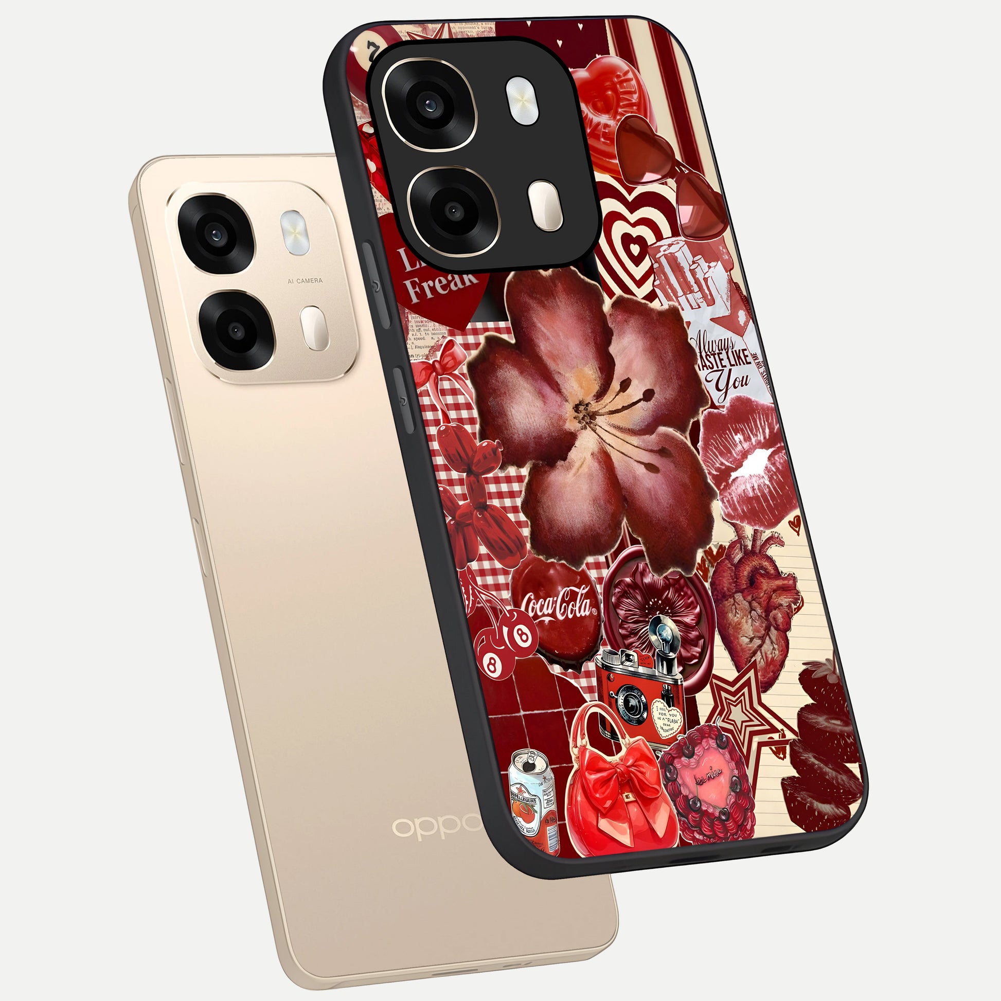  Aesthetic Little Freak phone case For Oppo A6  showing premium glass back cover with detailed artwork