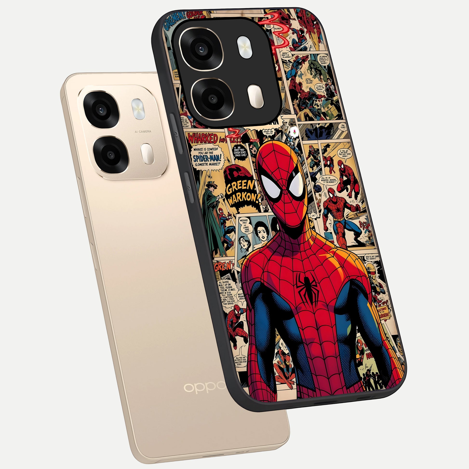  Aesthetic Spider phone case For Oppo A6  showing premium glass back cover with detailed artwork