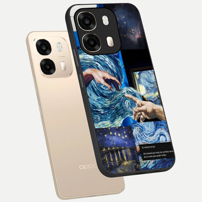  Aesthetic Vando Hands phone case For Oppo A6  showing premium glass back cover with detailed artwork
