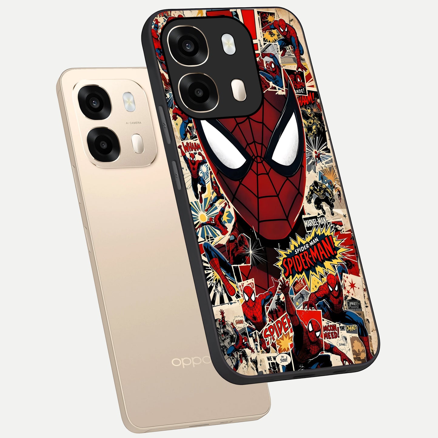  Aesthetic Wonder Spider phone case For Oppo A6  showing premium glass back cover with detailed artwork