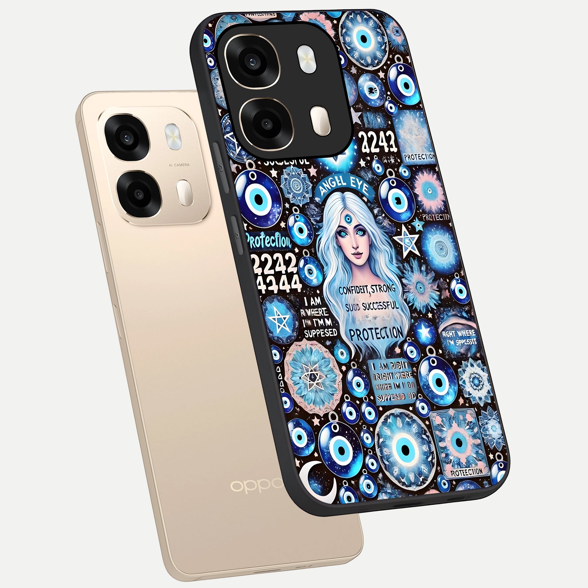  Angel Aura Shield phone case For Oppo A6  showing premium glass back cover with detailed artwork