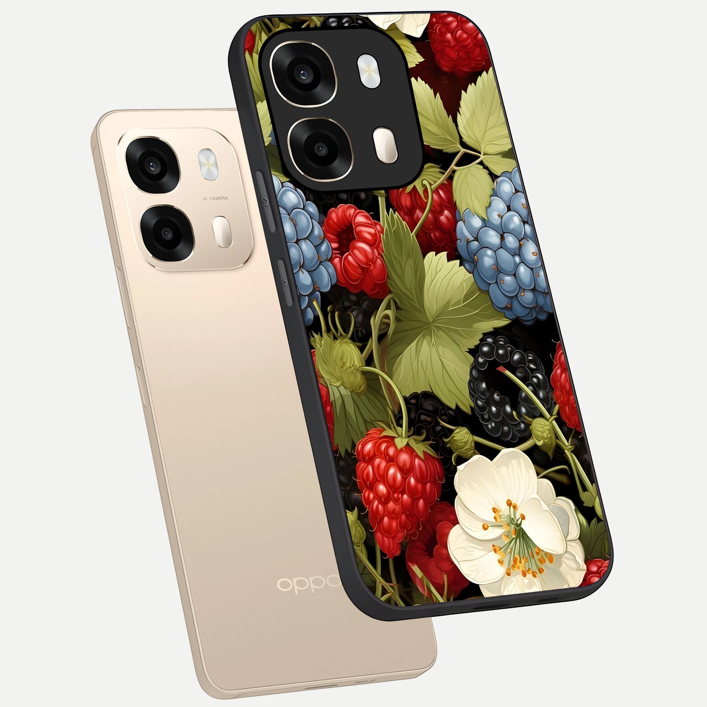  Berry Bloom Charm phone case For Oppo A6  showing premium glass back cover with detailed artwork