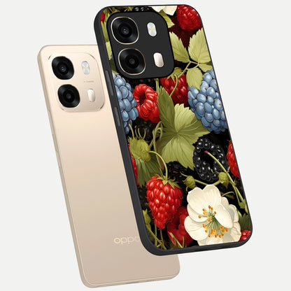  Berry Bloom Charm phone case For Oppo A6  showing premium glass back cover with detailed artwork