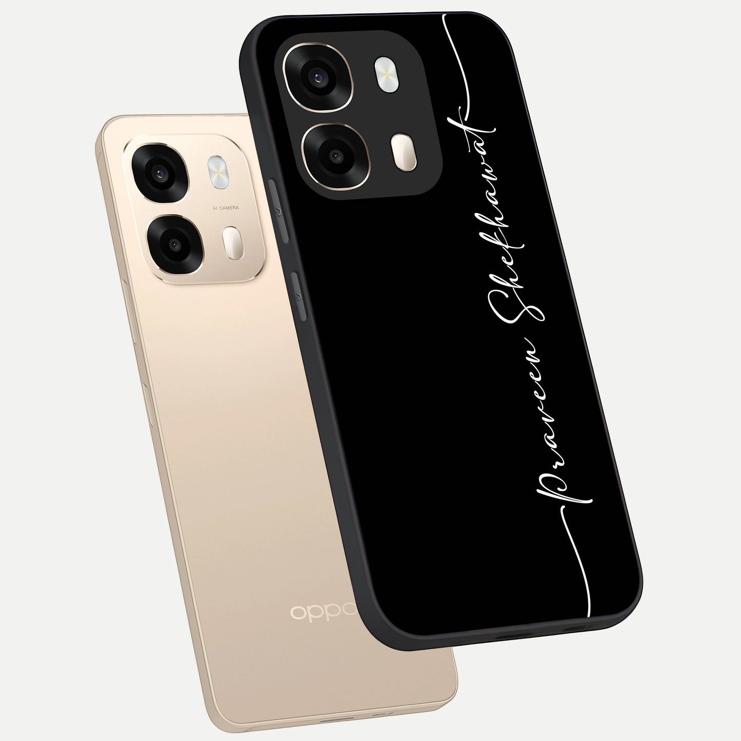  Black Tune Custom Name phone case For Oppo A6  showing premium glass back cover with detailed artwork