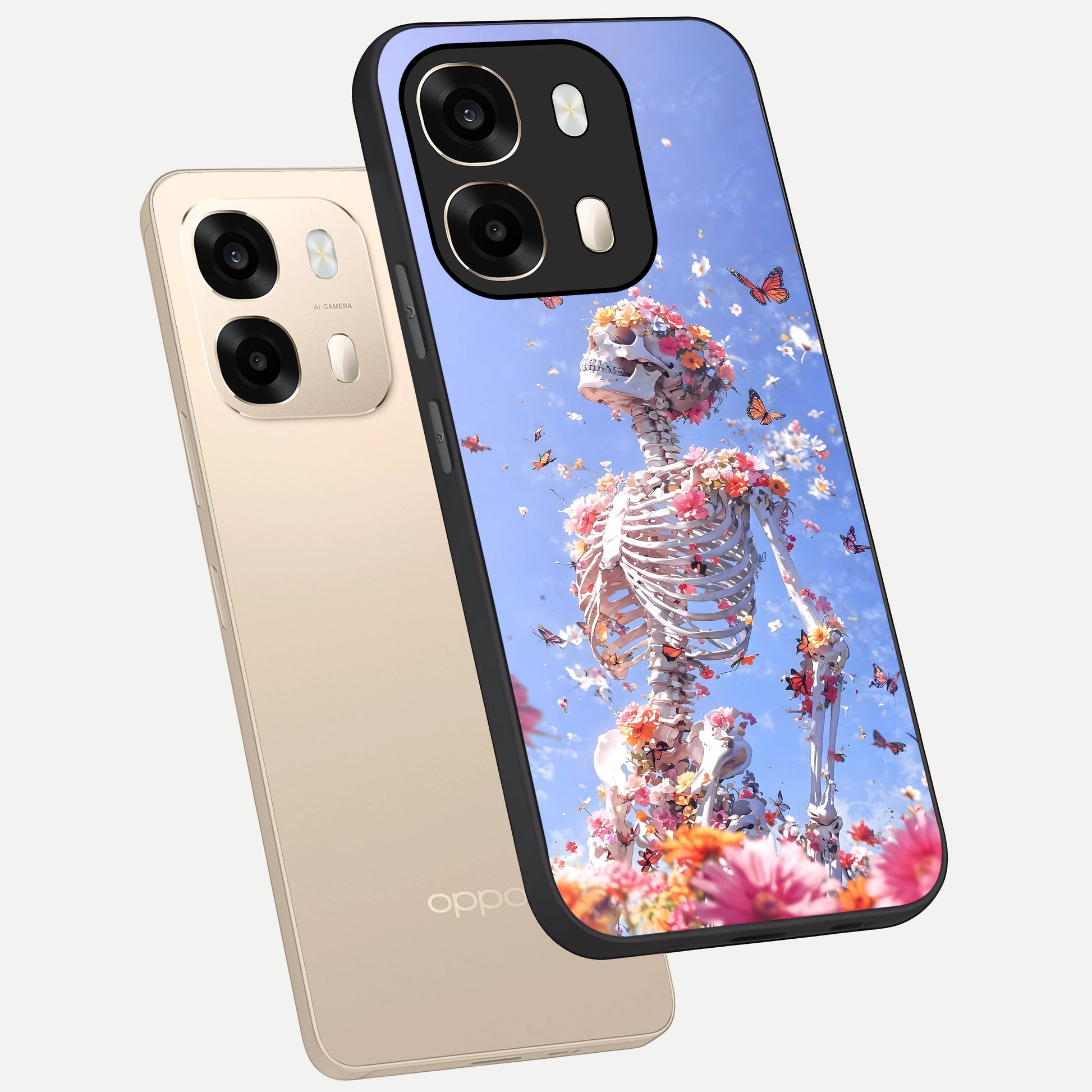  Bloom Beyond Bones phone case For Oppo A6  showing premium glass back cover with detailed artwork
