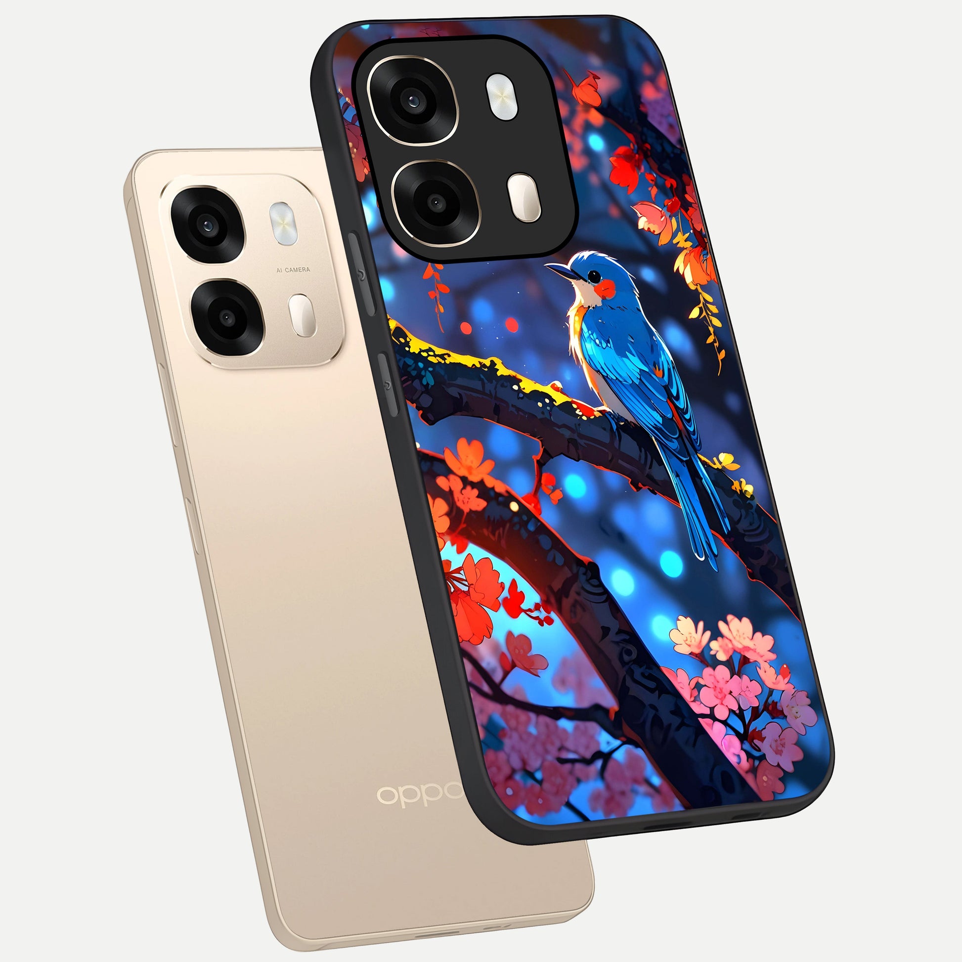  Blooming Water Drift phone case For Oppo A6  showing premium glass back cover with detailed artwork