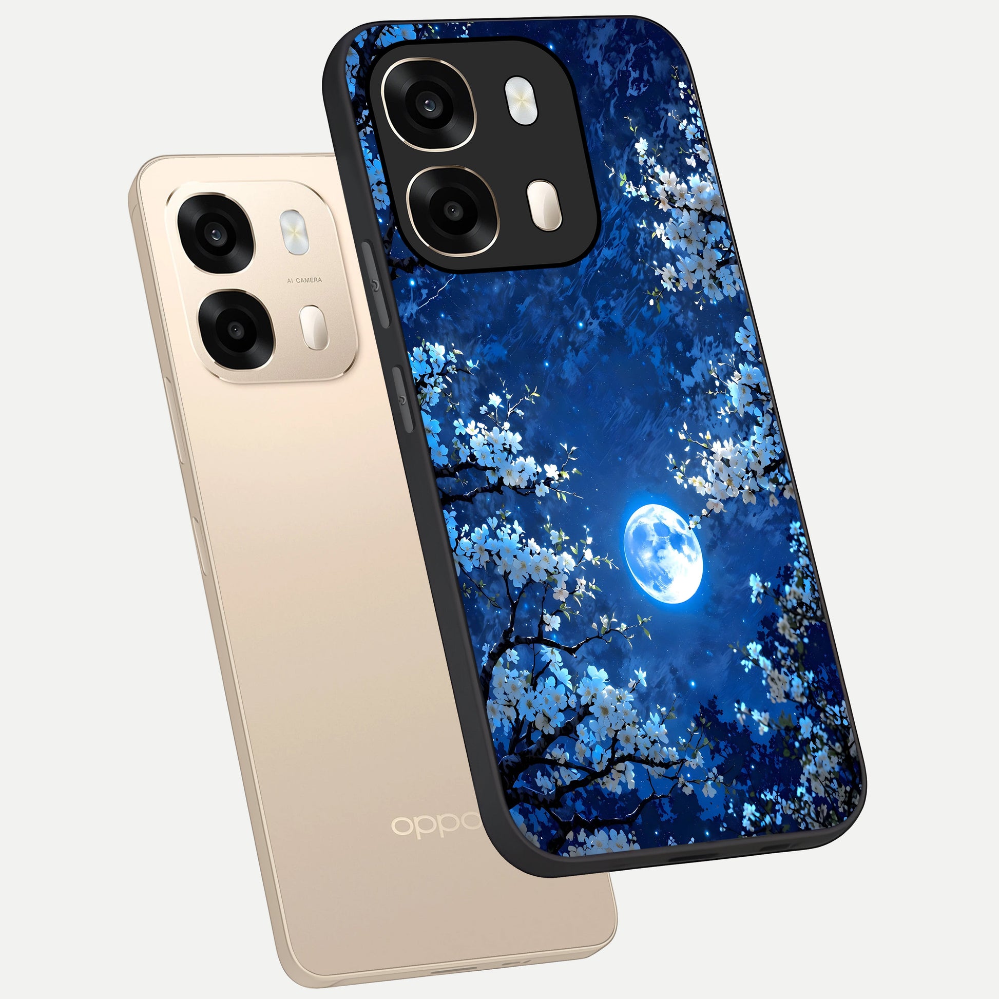  Blossom Moonlight Sky phone case For Oppo A6  showing premium glass back cover with detailed artwork
