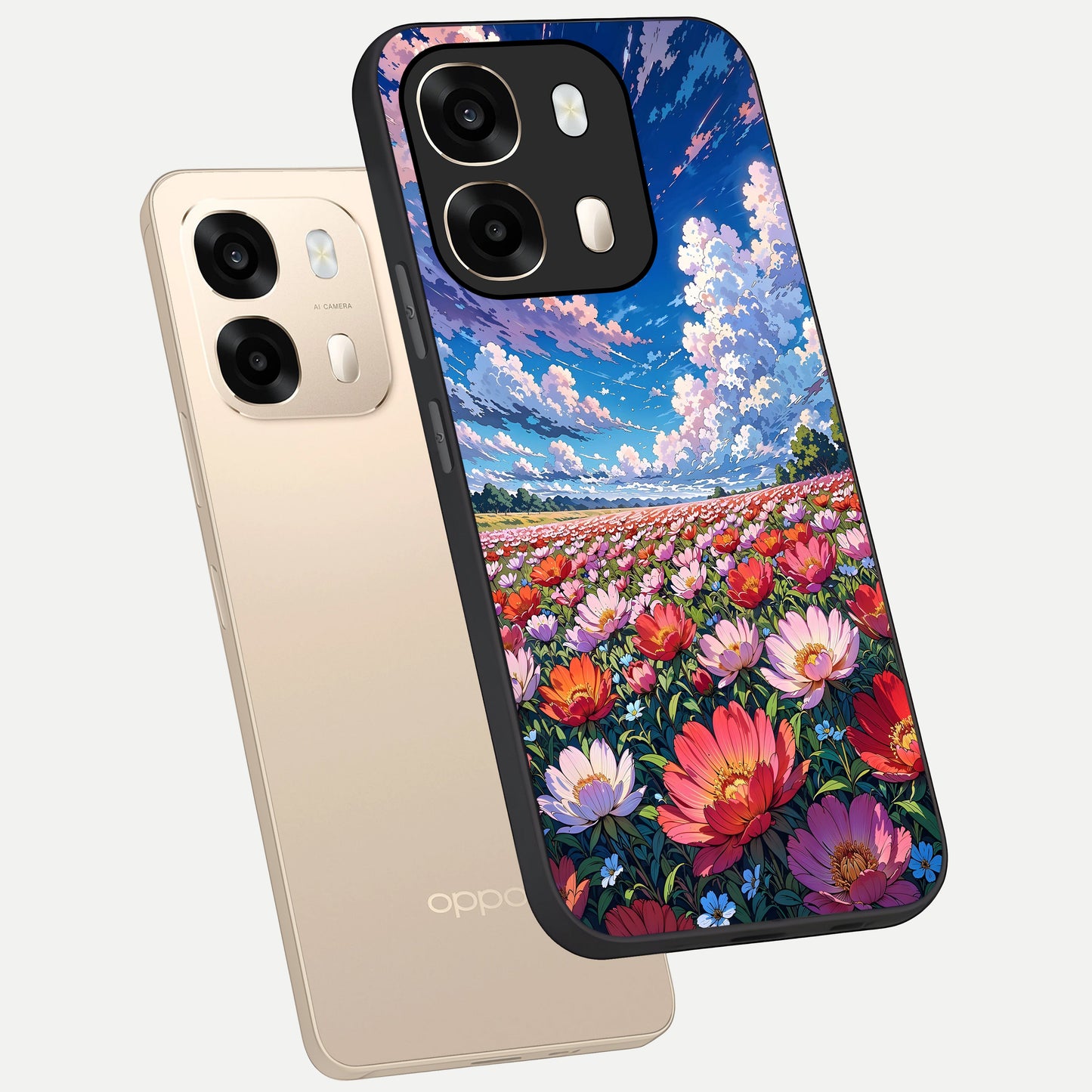  Blossom Sky Field phone case For Oppo A6  showing premium glass back cover with detailed artwork