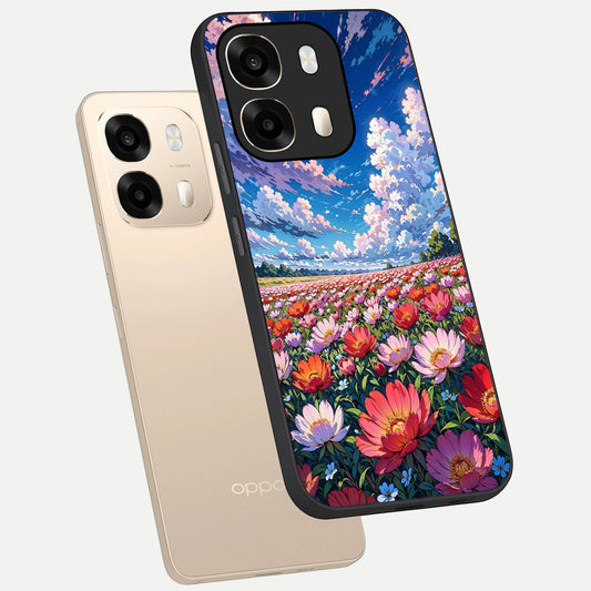  Blossom Sky Field phone case For Oppo A6  showing premium glass back cover with detailed artwork