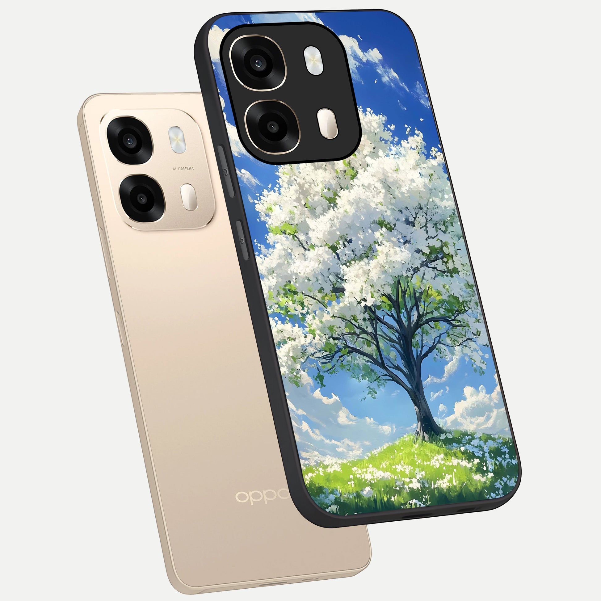  Blossom Sky Serenity phone case For Oppo A6  showing premium glass back cover with detailed artwork