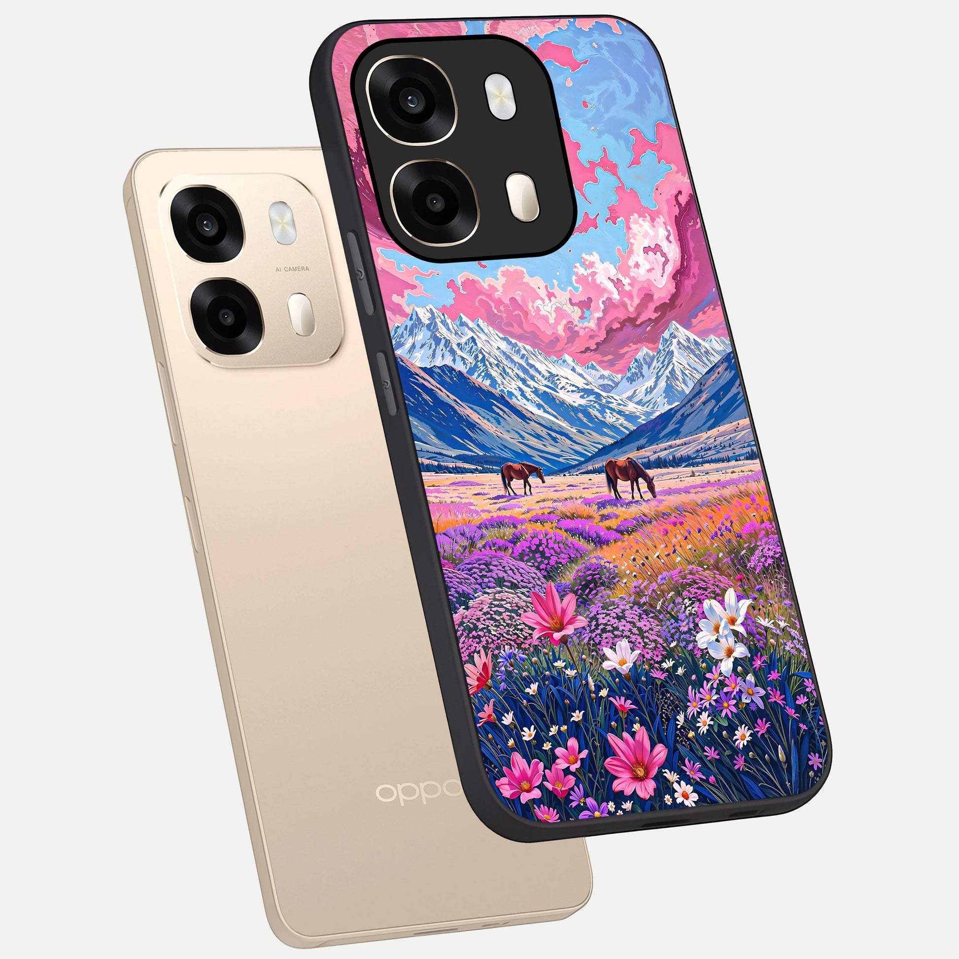  Blossom Valley Dream phone case For Oppo A6  showing premium glass back cover with detailed artwork