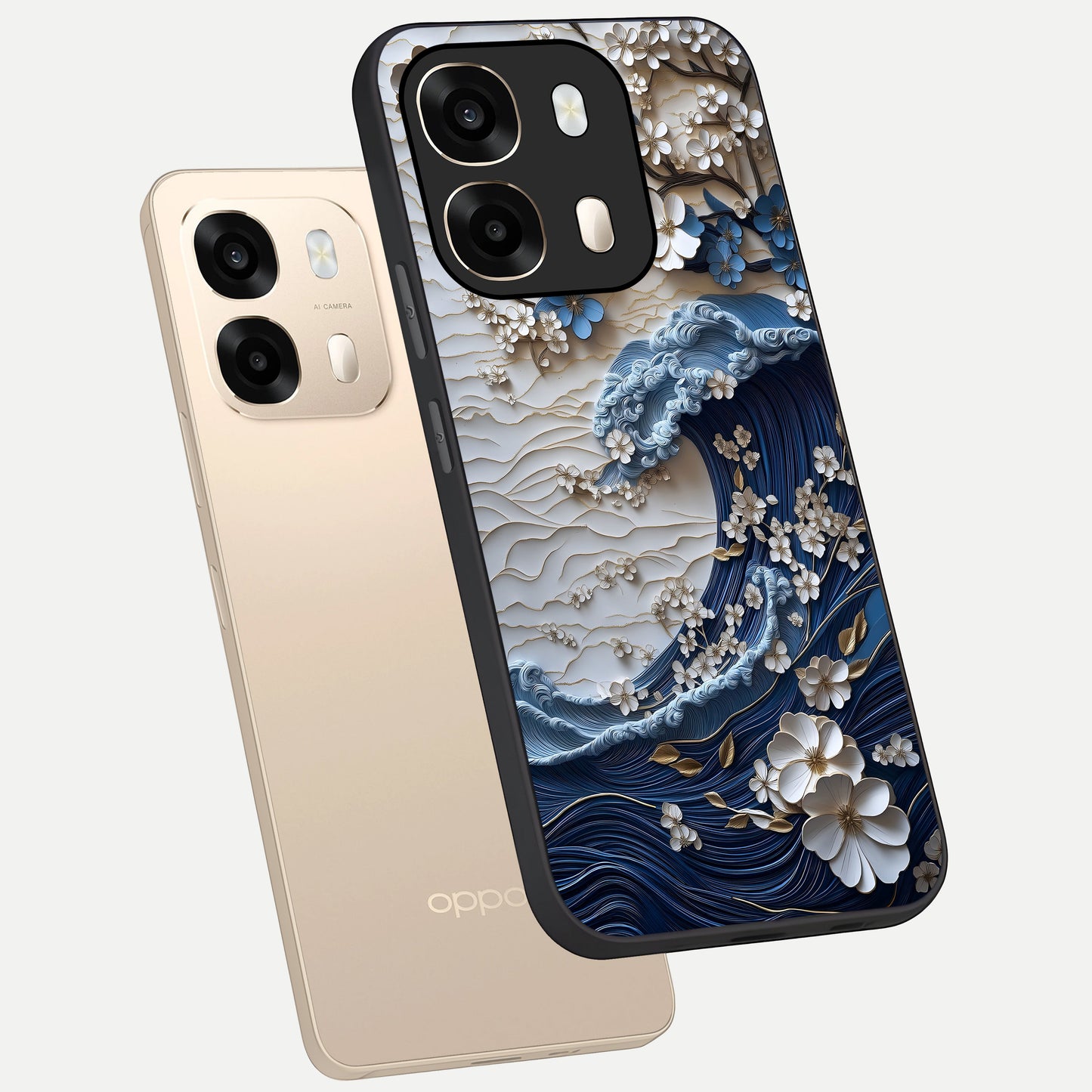 Blossom Wave Art phone case For Oppo A6  showing premium glass back cover with detailed artwork