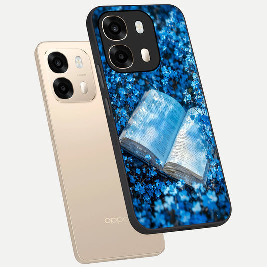  Blue Bloom Tales phone case For Oppo A6  showing premium glass back cover with detailed artwork