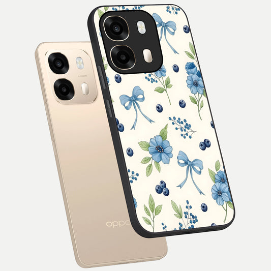  Blue Flower And Bow phone case For Oppo A6  showing premium glass back cover with detailed artwork