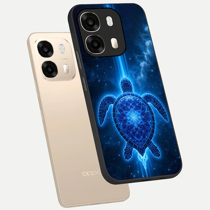  Blue Galaxy Turtle phone case For Oppo A6  showing premium glass back cover with detailed artwork