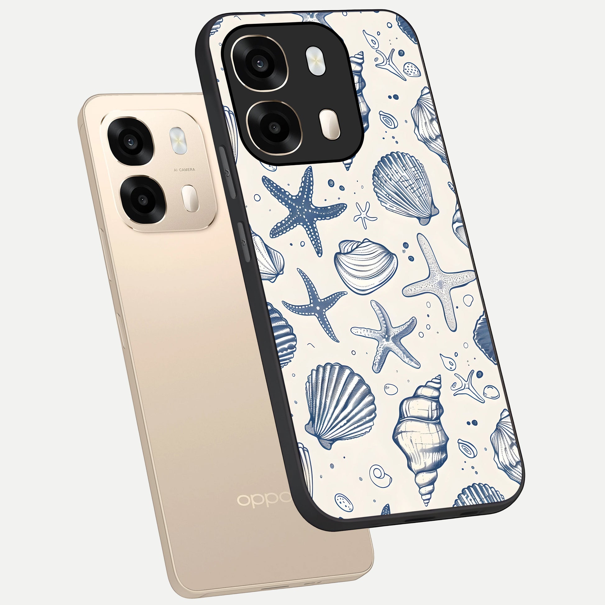  Blue Ocean Outline phone case For Oppo A6  showing premium glass back cover with detailed artwork