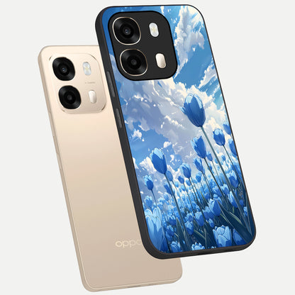  Blue Tulip Clouds phone case For Oppo A6  showing premium glass back cover with detailed artwork