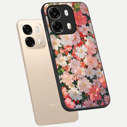  Blush Bloom Field phone case For Oppo A6  showing premium glass back cover with detailed artwork