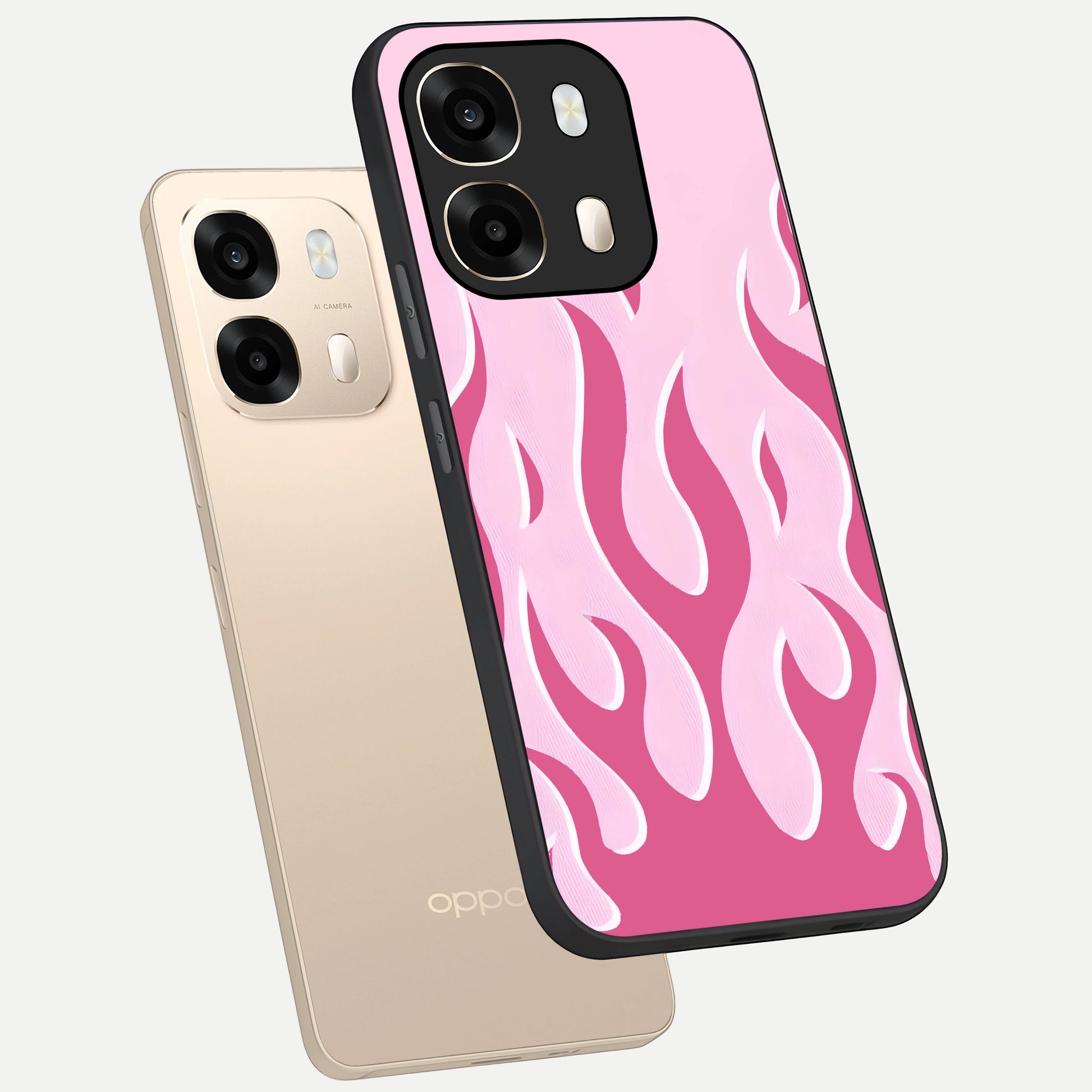 Blush Flame Energy phone case For Oppo A6  showing premium glass back cover with detailed artwork