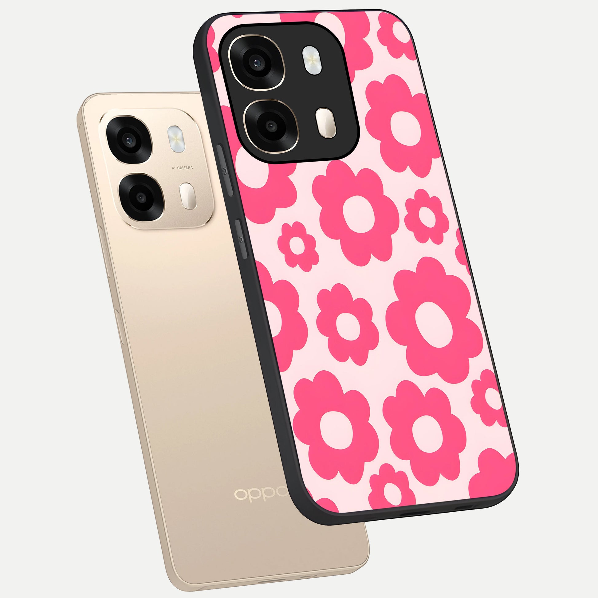  Blush Flower Pop phone case For Oppo A6  showing premium glass back cover with detailed artwork