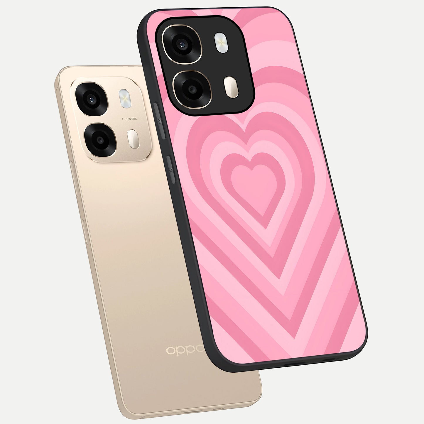  Blush Heart Waves phone case For Oppo A6  showing premium glass back cover with detailed artwork