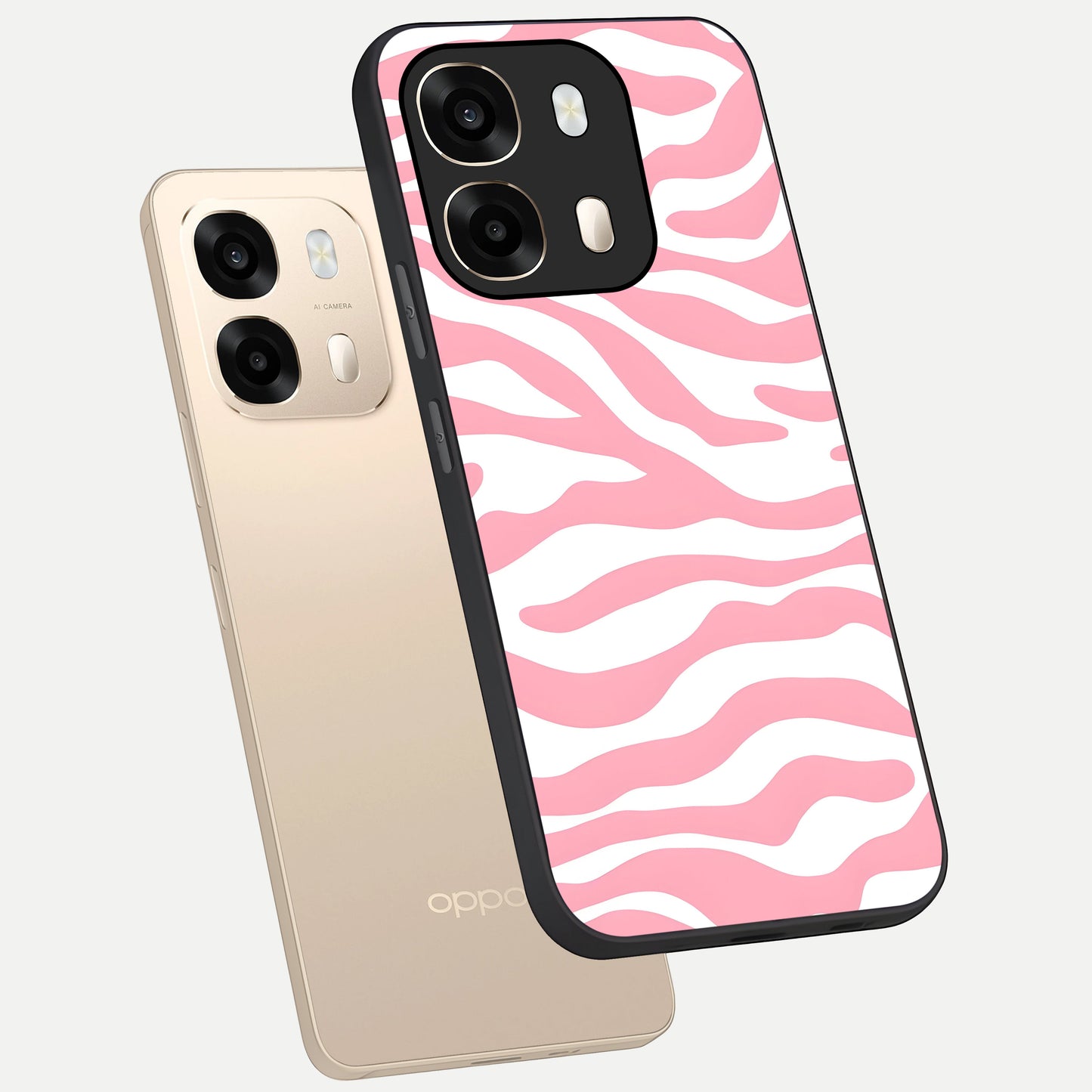  Blush Zebra Flow phone case For Oppo A6  showing premium glass back cover with detailed artwork