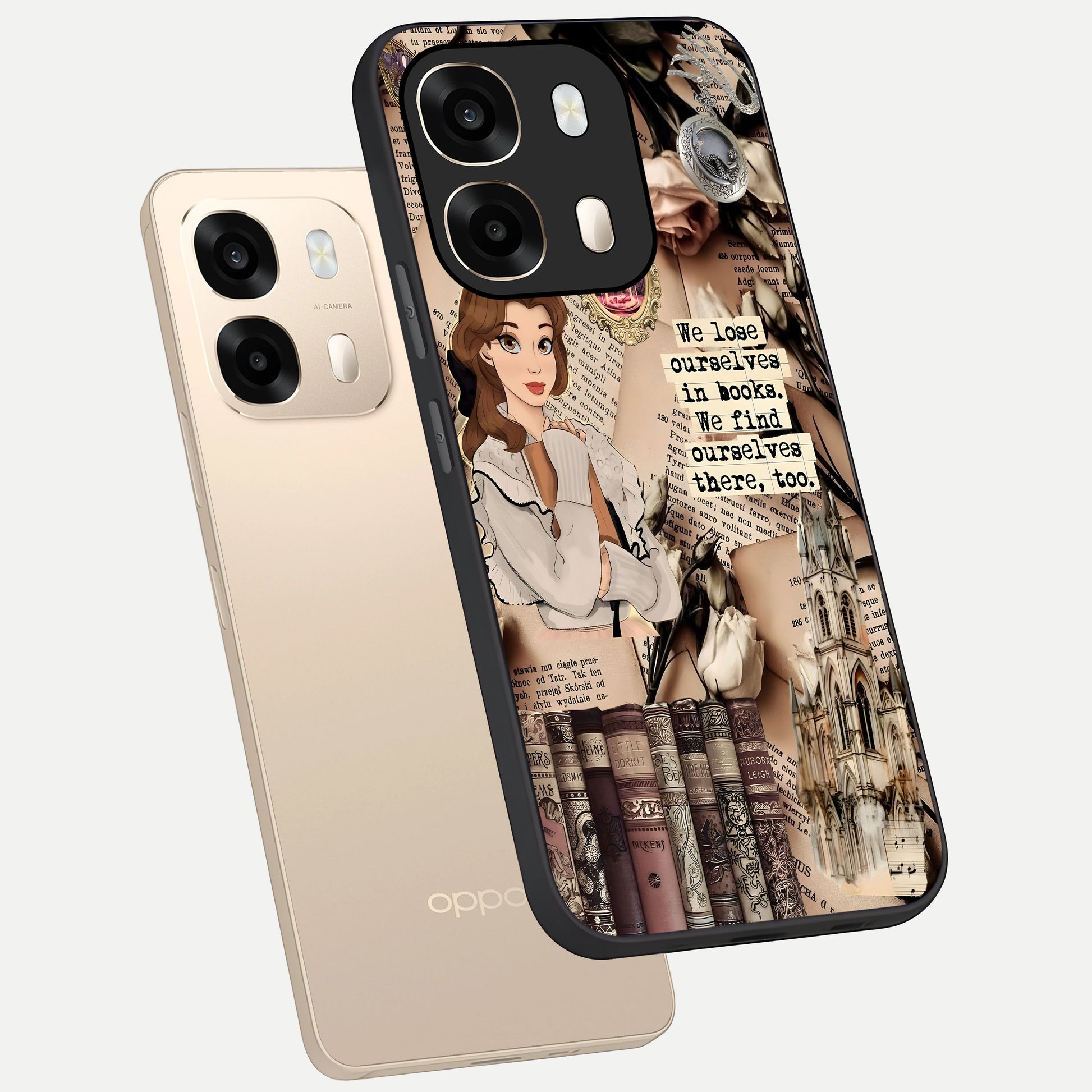  Bookish Dream World phone case For Oppo A6  showing premium glass back cover with detailed artwork