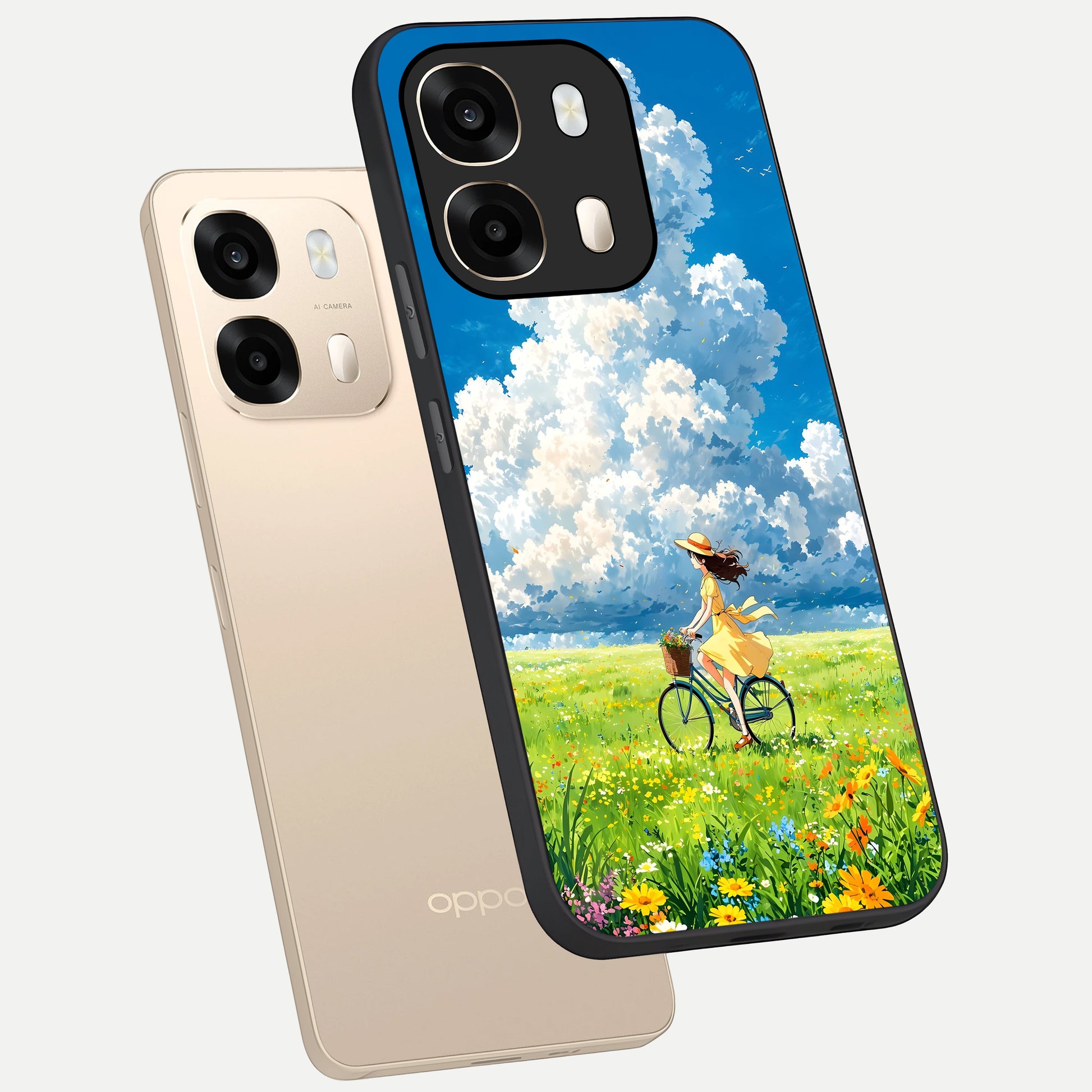  Breezy Meadow Ride phone case For Oppo A6  showing premium glass back cover with detailed artwork