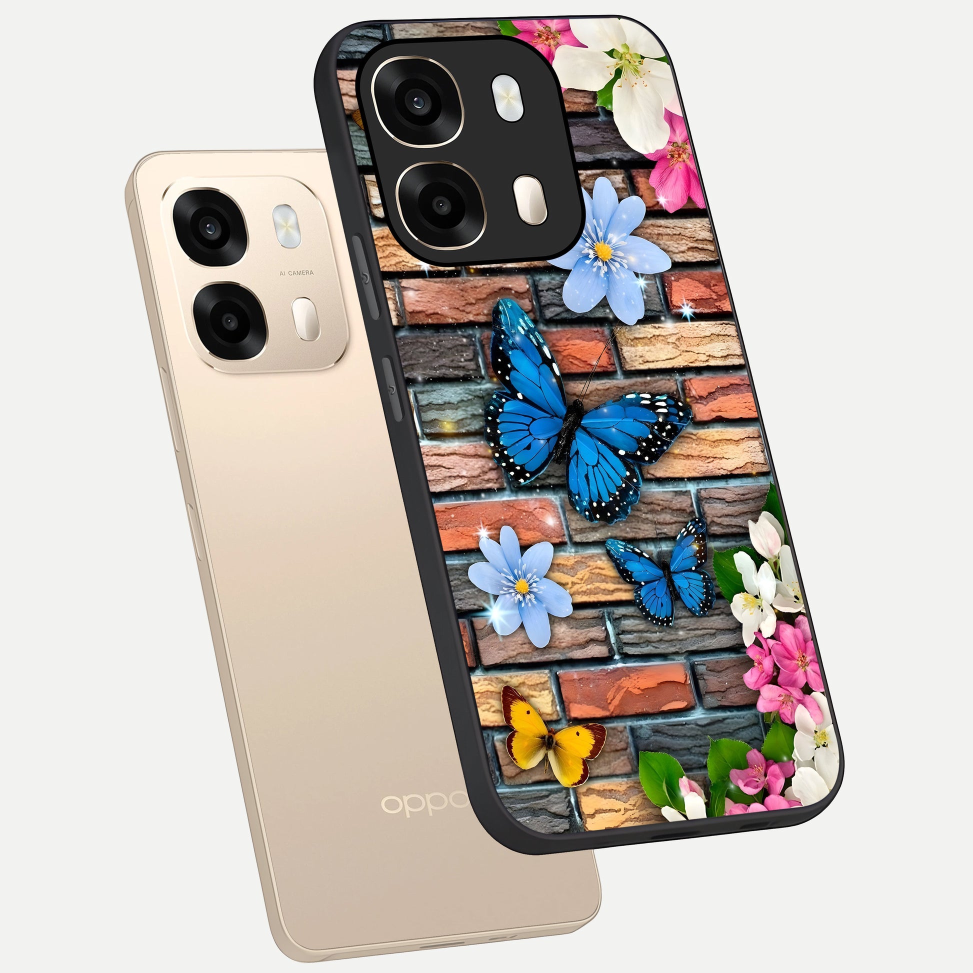  Brick Bloom Flight phone case For Oppo A6  showing premium glass back cover with detailed artwork