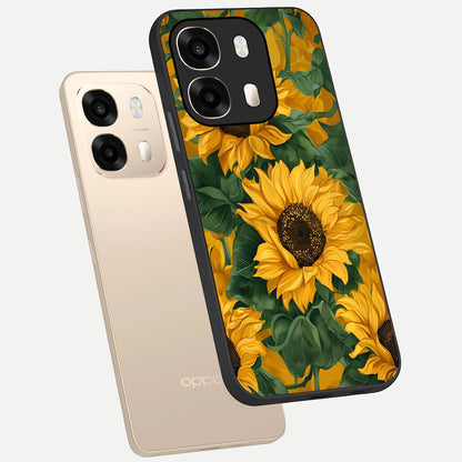  Bright Sunflower Bloom phone case For Oppo A6  showing premium glass back cover with detailed artwork