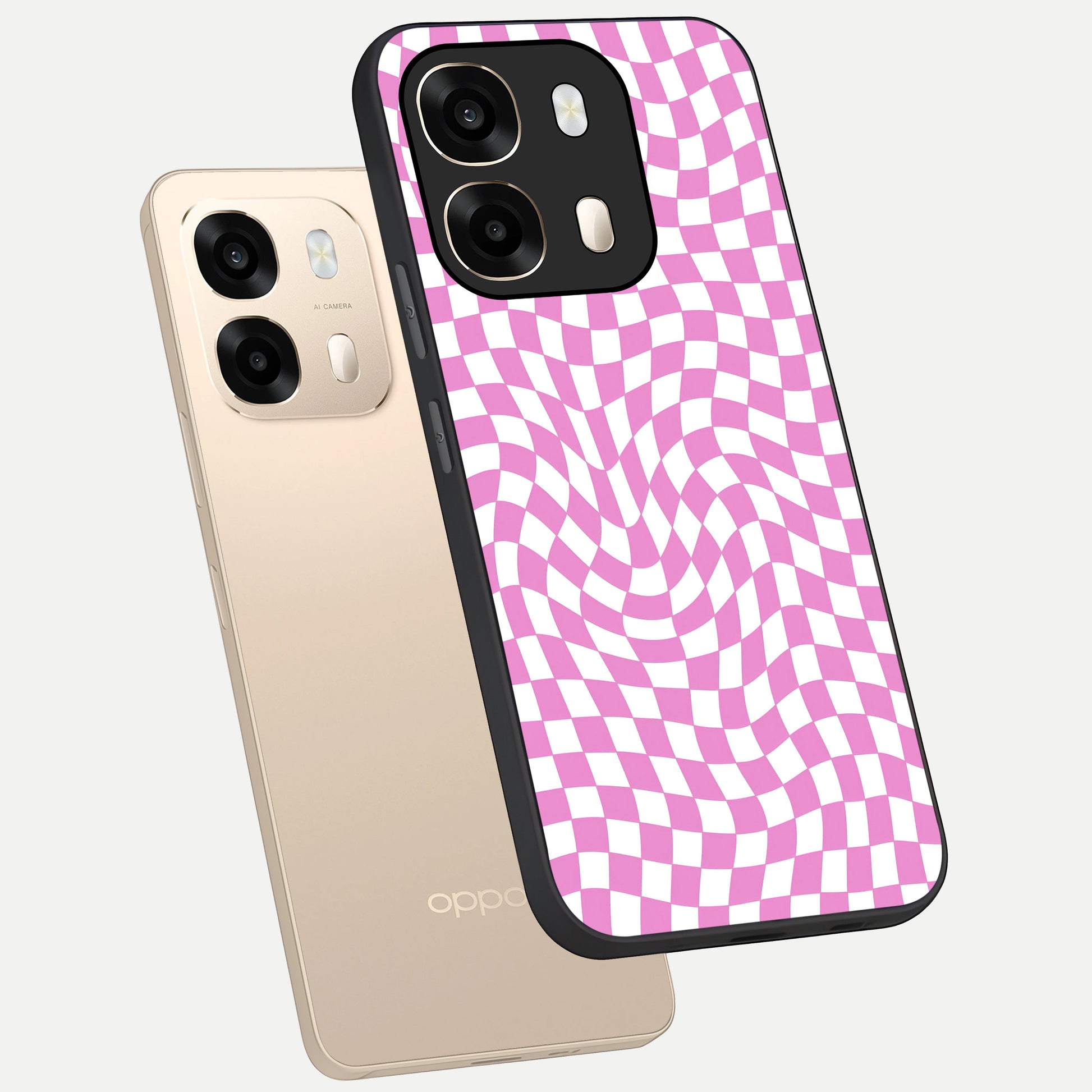  Bubblegum Check Wave phone case For Oppo A6  showing premium glass back cover with detailed artwork