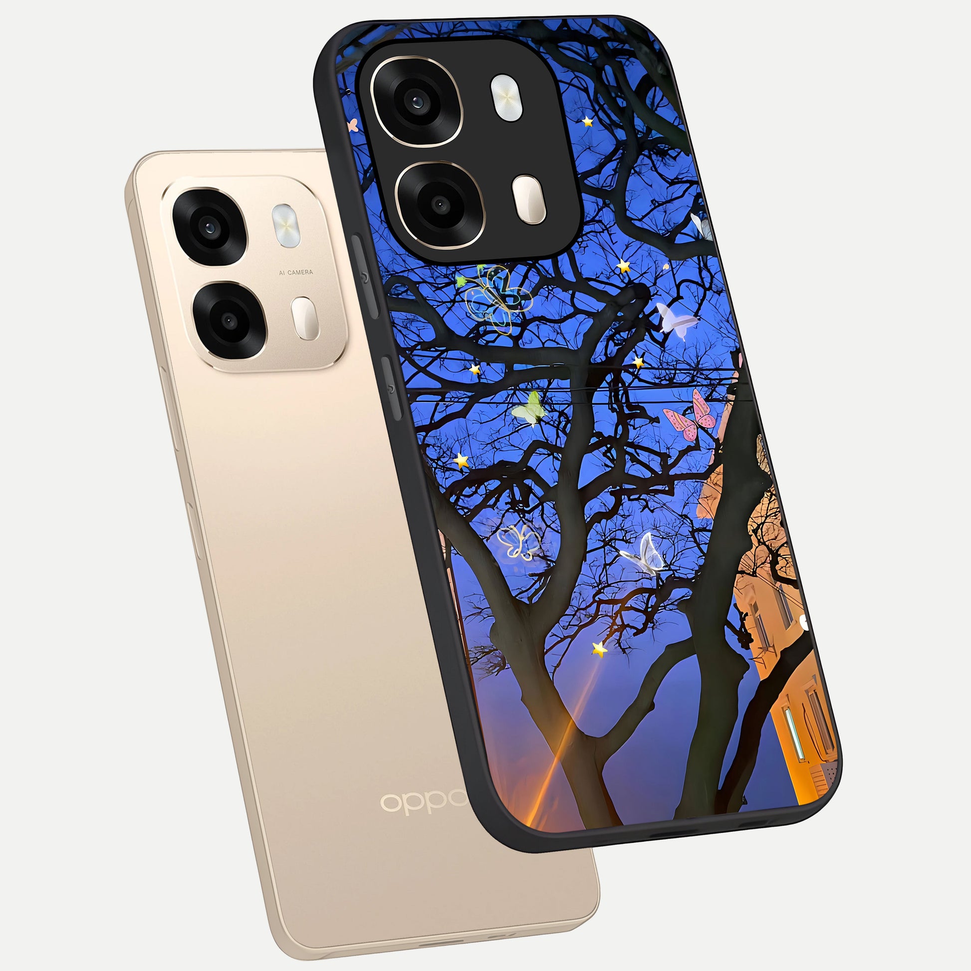  Butterfly Night Magic phone case For Oppo A6  showing premium glass back cover with detailed artwork