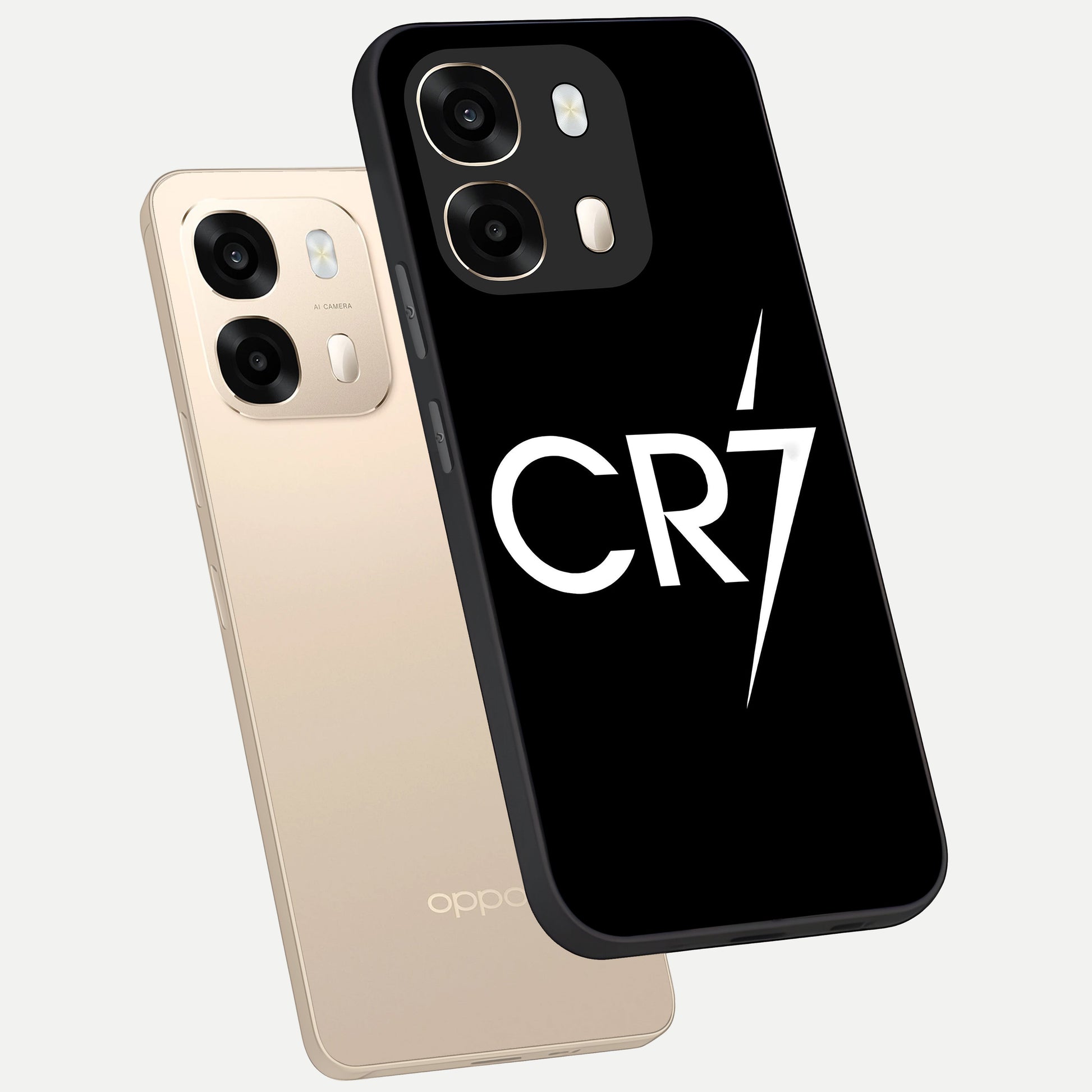  CR7 Elite Strike phone case For Oppo A6  showing premium glass back cover with detailed artwork