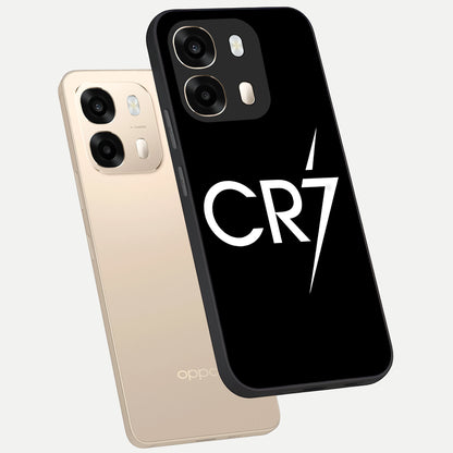  CR7 Elite Strike phone case For Oppo A6  showing premium glass back cover with detailed artwork