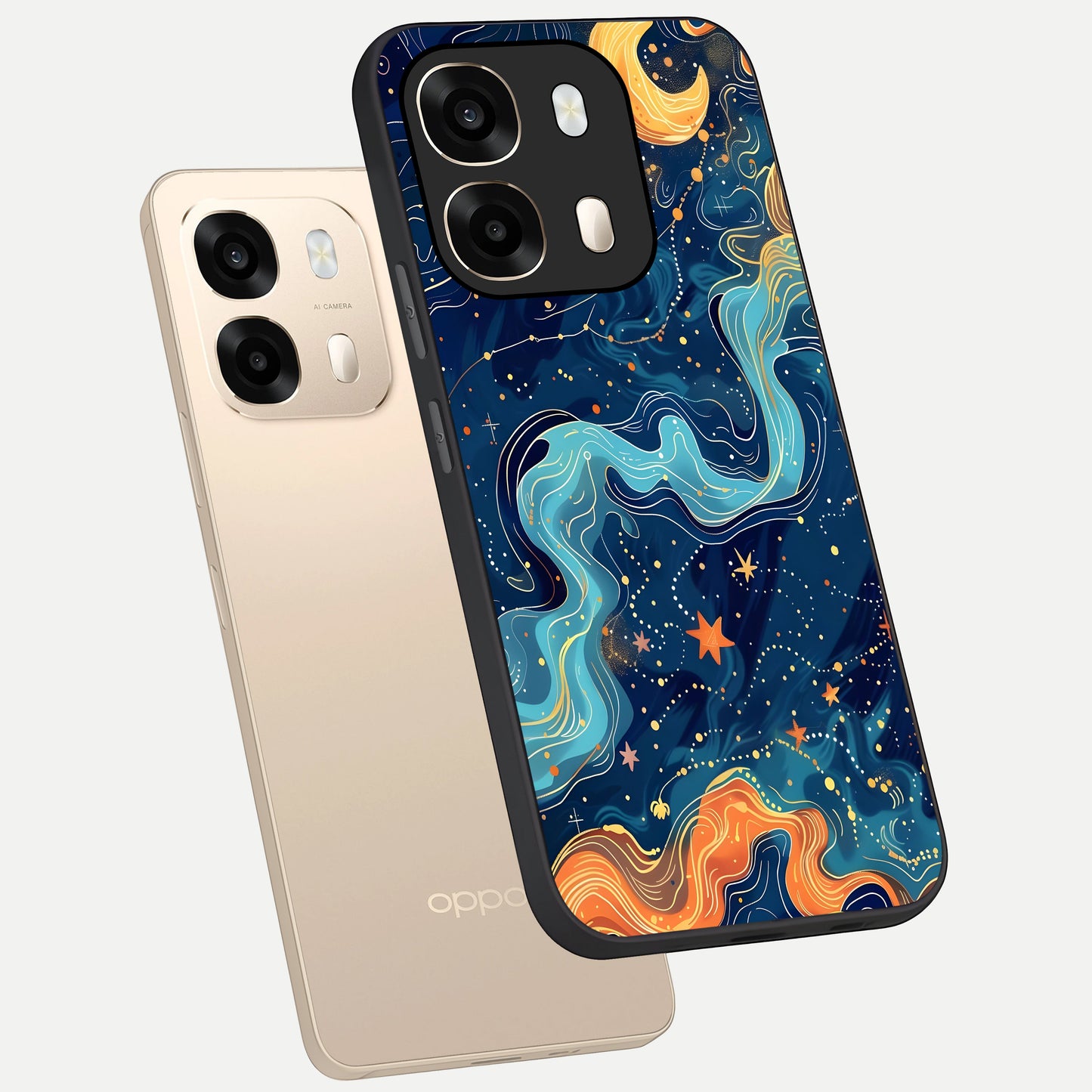  Celestial Dream Flow phone case For Oppo A6  showing premium glass back cover with detailed artwork